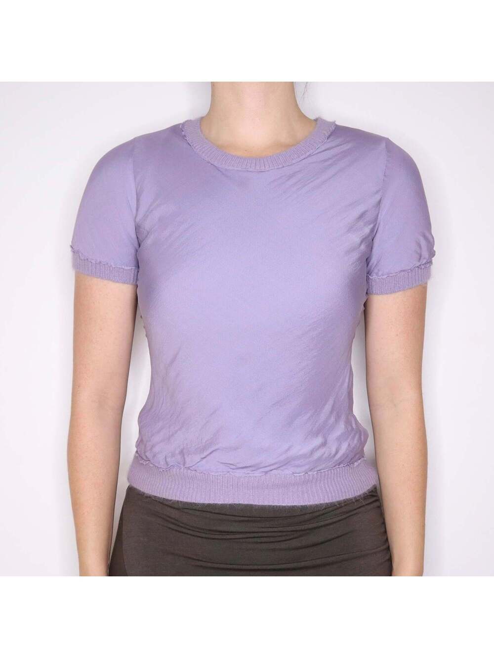 Y2K Lilac Angora and Silk Short Sleeve Sweater (S)